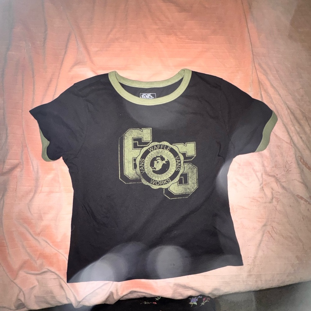 Vans Waffle Works Graphic Ringer Tee Black Olive Trim Size M